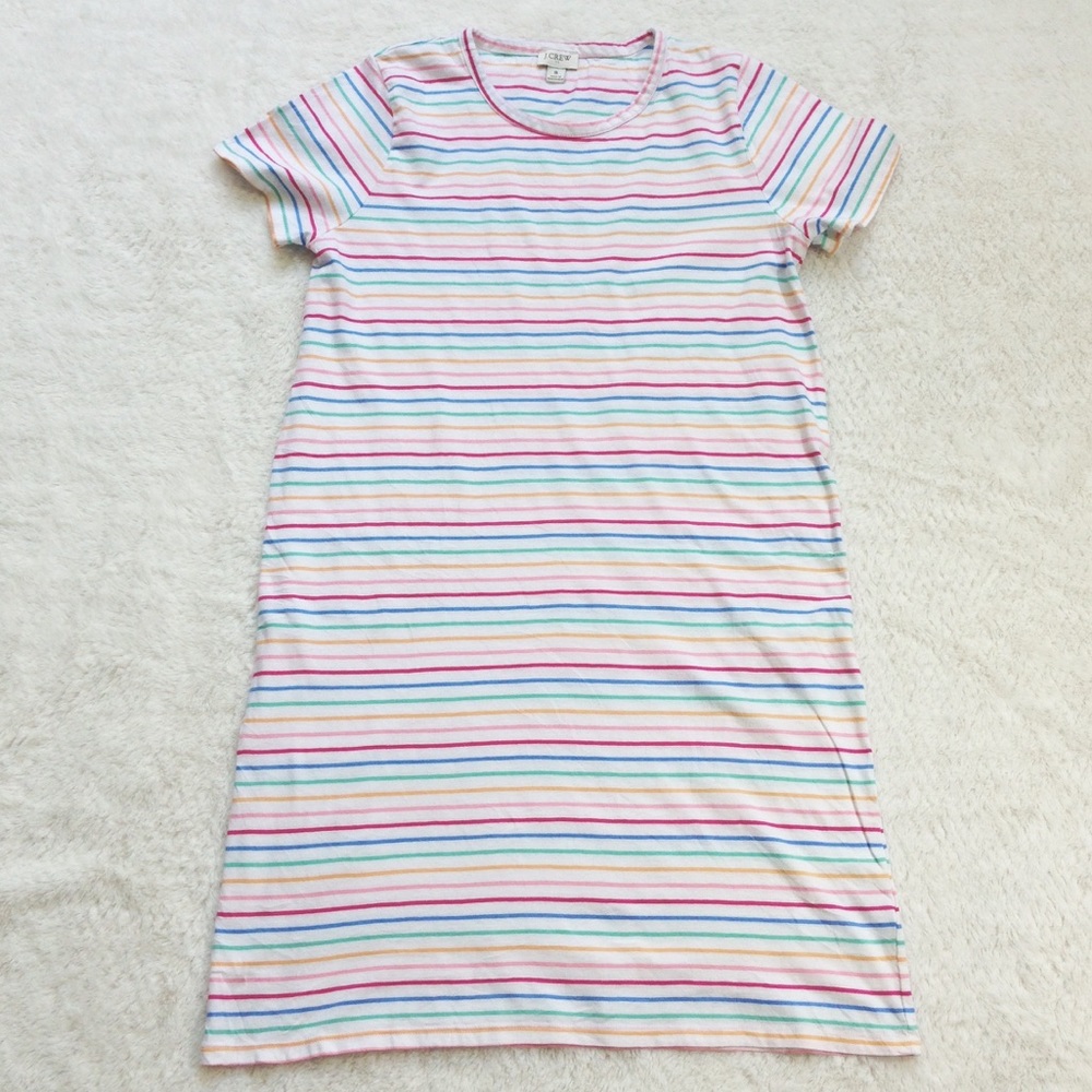 J. Crew Pink Multi-Stripe Short Sleeve T-Shirt Dress